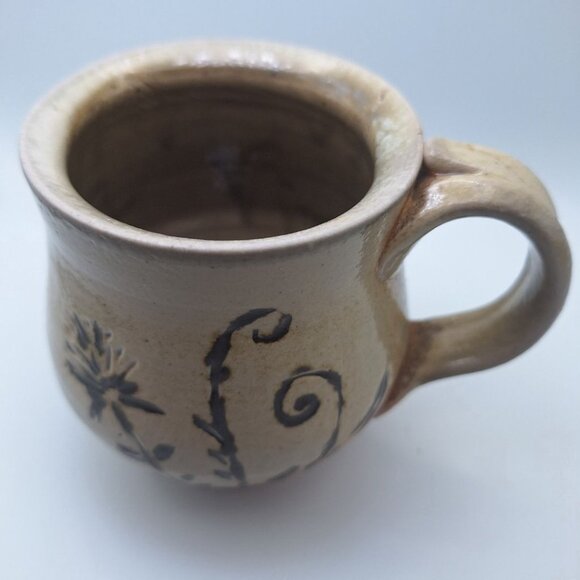 Clay Pottery Tea Coffee Mug Cup Art 4 Inch Brown Earth Handmade Folk Floral - Picture 3 of 8